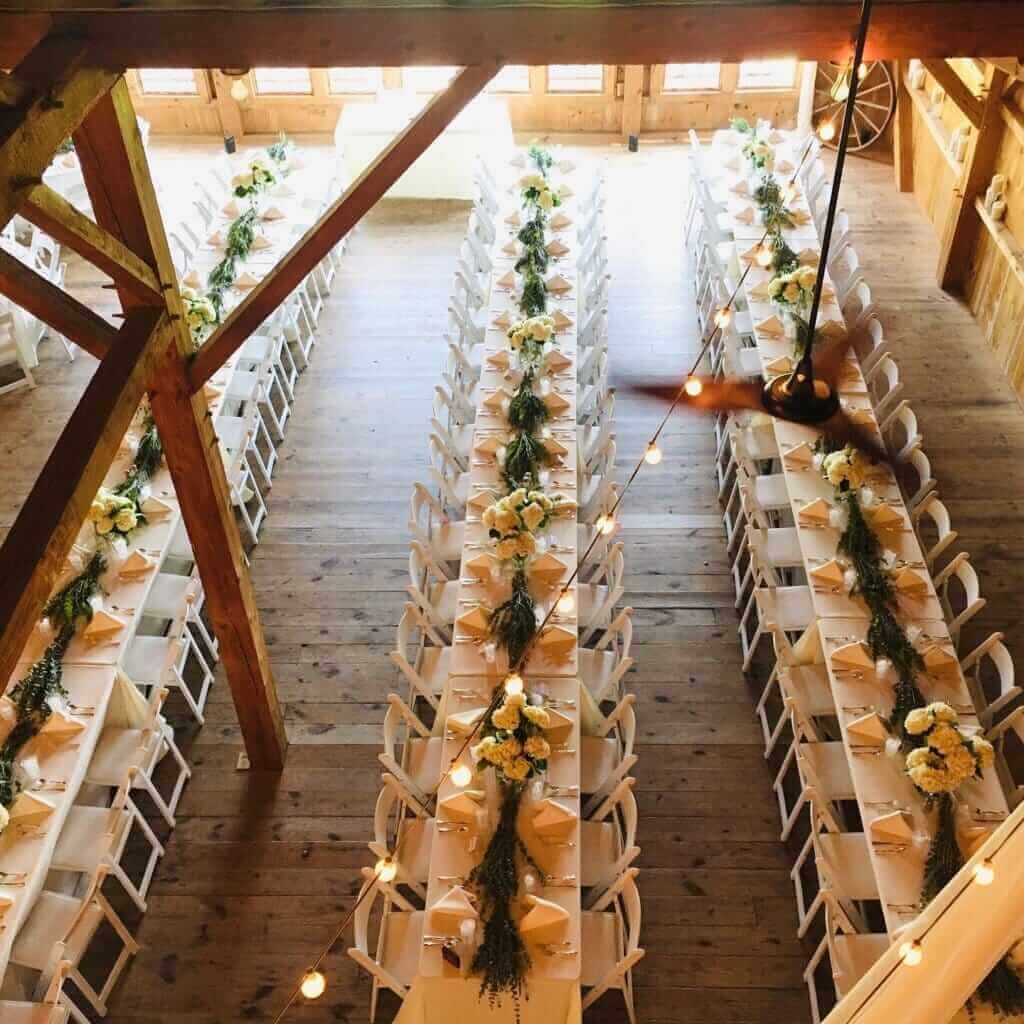 above view of reception setup Lakeview Farm